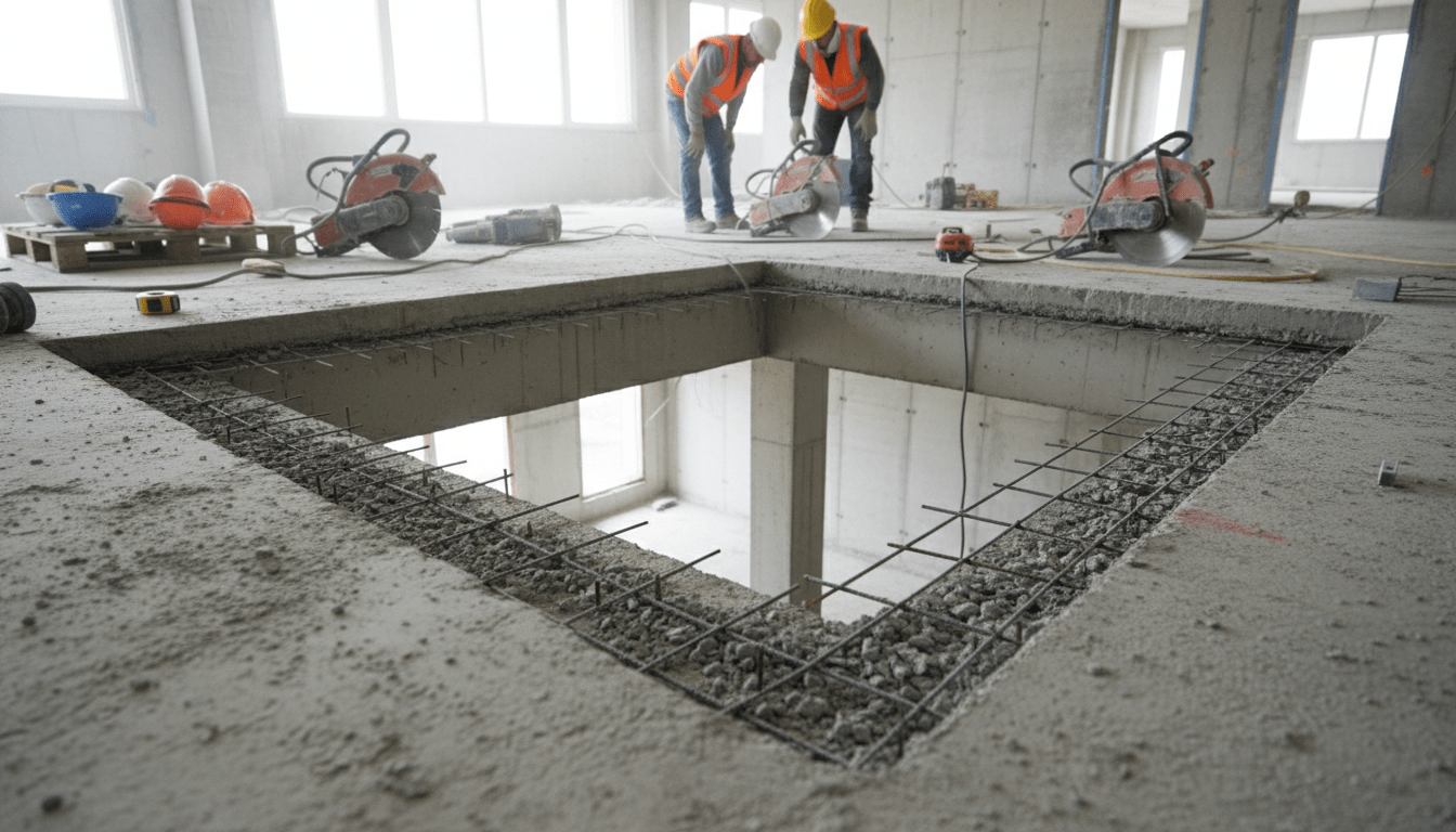 découvrez nos services de création de trémie d'escalier avec ouverture dans plancher béton. obtenez un devis clair et compétitif pour tous vos projets de rénovation ou construction.